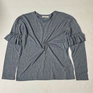 Copper Key Girls Heather Gray Ruffle Sleeve Top Size Medium